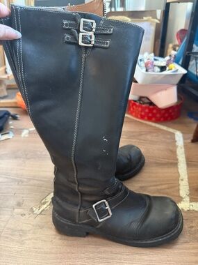 John Fluevog Bond girl Black Leather Knee-High Buckle Boots